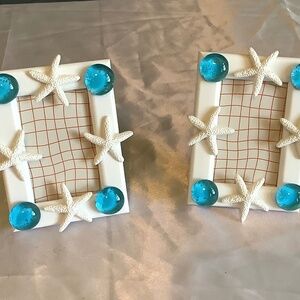 2x3 Starfish and sea blue glass gems picture frame set of 2